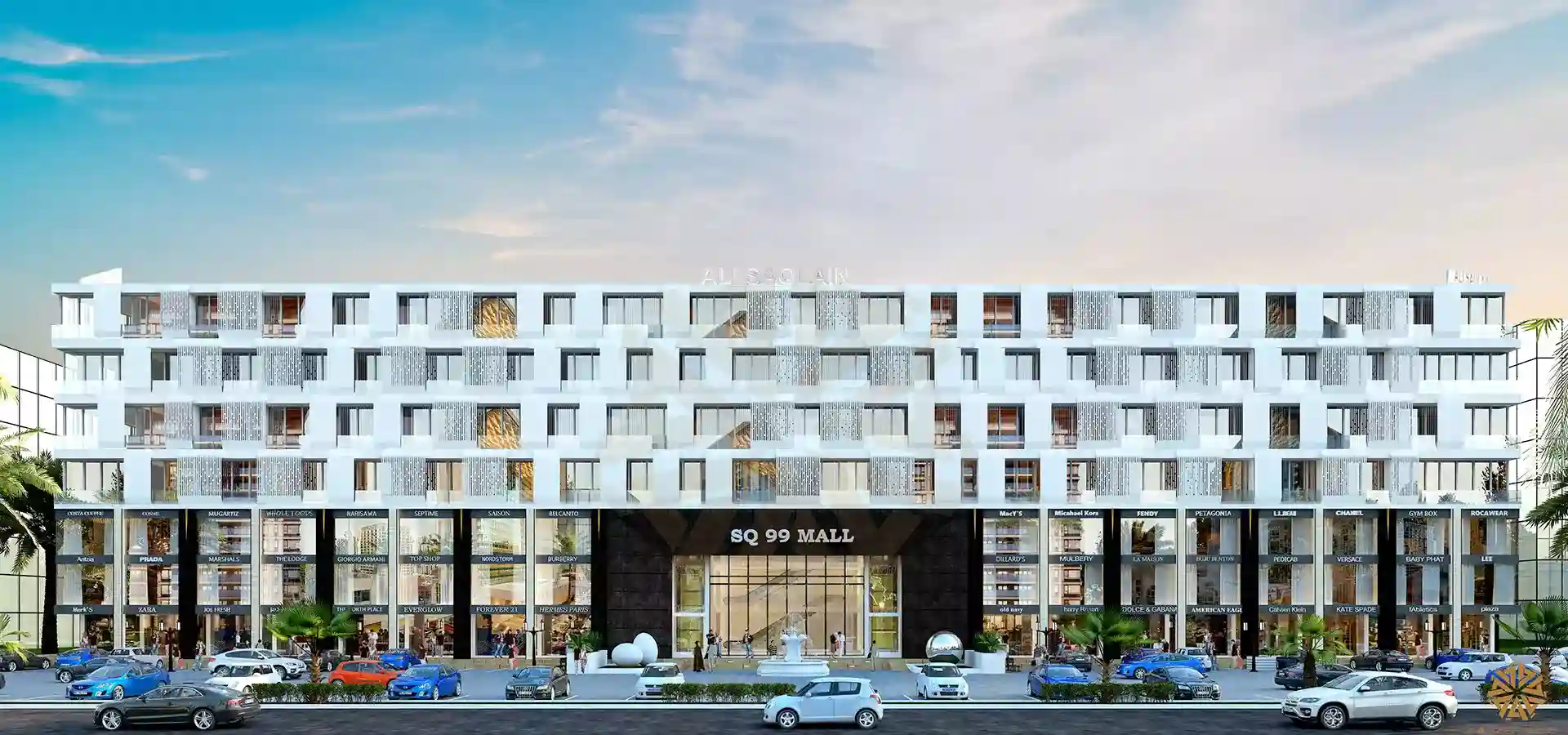 SQ 99 Mall & Apartments elevation at Main Boulevard, Bahria Town Lahore